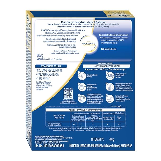 Nestlé NAN PRO Stage-4 Formula 400g (18–24 Months) – Iron-Enriched with Vitamins A, C & D