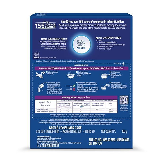 Nestlé Lactogen Pro 2 Follow-Up Formula Powder with Probiotics – For Babies 6 to 12 Months, 400g Bag-in-Box Pack
