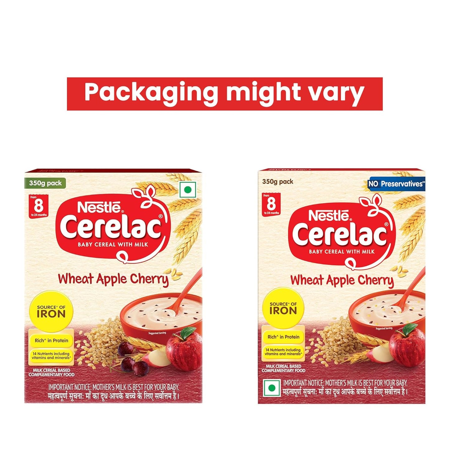 CERELAC Baby Food Cereal, No Preservatives, Wheat Apple Cherry for 8 to 24 Months Baby, Source of Iron & Protein