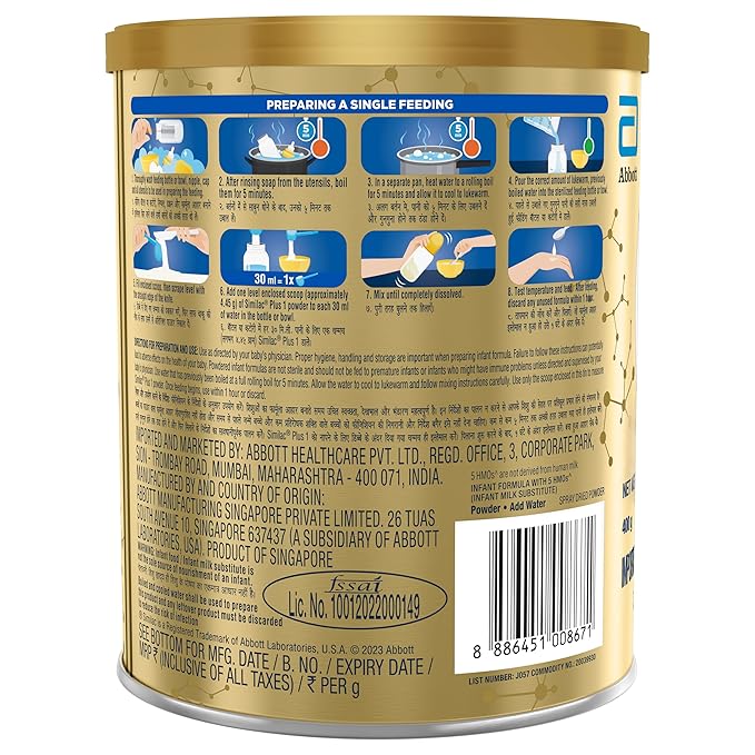 Similac Plus Stage 1 Infant Formula – 400g Tin (Up to 6 Months), with HMO, Supports Immunity & Brain Development, Powder