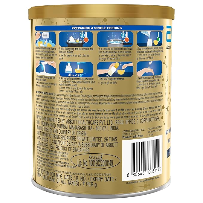 Similac Infant Plus Stage 2 Follow-Up Formula – 400g Tin (6–12 Months), with HMO, Supports Immunity & Brain Development