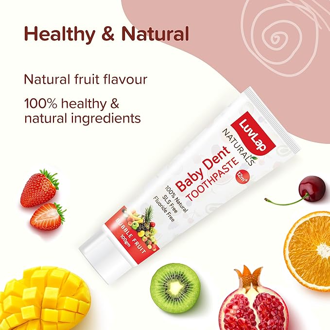 LuvLap Naturals Baby Dent 100% Natural Toothpaste for Kids – Bubble Fruit Flavour, 100g