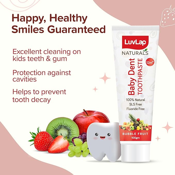 LuvLap Naturals Baby Dent 100% Natural Toothpaste for Kids – Bubble Fruit Flavour, 100g