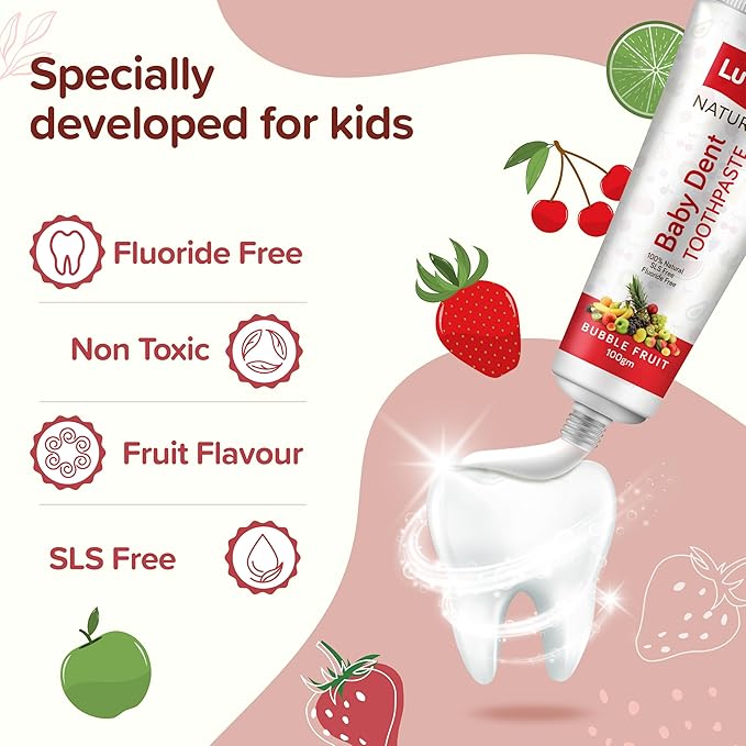 LuvLap Naturals Baby Dent 100% Natural Toothpaste for Kids – Bubble Fruit Flavour, 100g