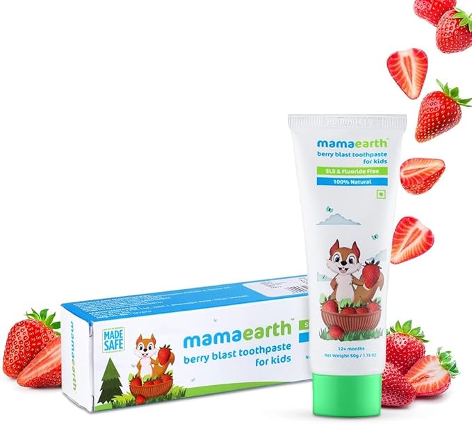 Mamaearth Kids Berry Blast Toothpaste: Natural, Fluoride-Free Formula with Xylitol, Aloe Vera & Stevia for Healthy Teeth and Gums – Gentle, Safe & Chemical-Free