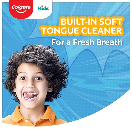 Colgate Kids Extra Soft Toothbrush with Tongue Cleaner – Manual, Multicolor, 1 Pc | Gentle Oral Care for Children