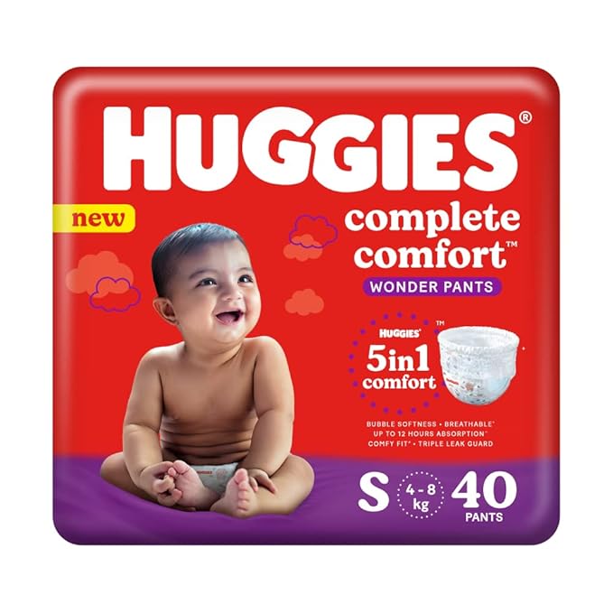 Huggies Complete Comfort Wonder Pants, Small (S), 4–8kg, 40 Count, 5-in-1 Comfort