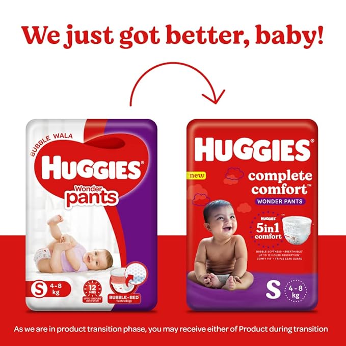 Huggies Complete Comfort Wonder Pants, Small (S), 4–8kg, 40 Count, 5-in-1 Comfort