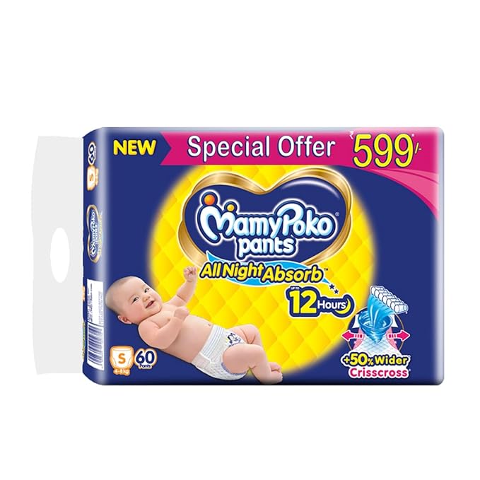 MamyPoko All Night Diapers, Small (60 Count) 4-8kg