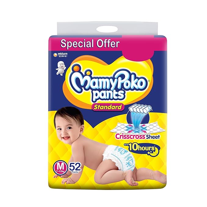 MamyPoko Standard Baby Diapers Pants - Medium (7-12kg), 52 Count