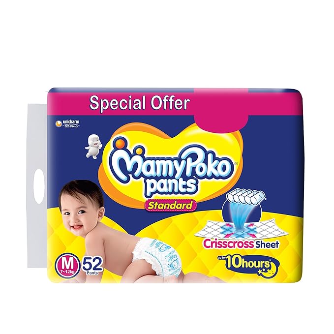 MamyPoko Standard Baby Diapers Pants - Medium (7-12kg), 52 Count