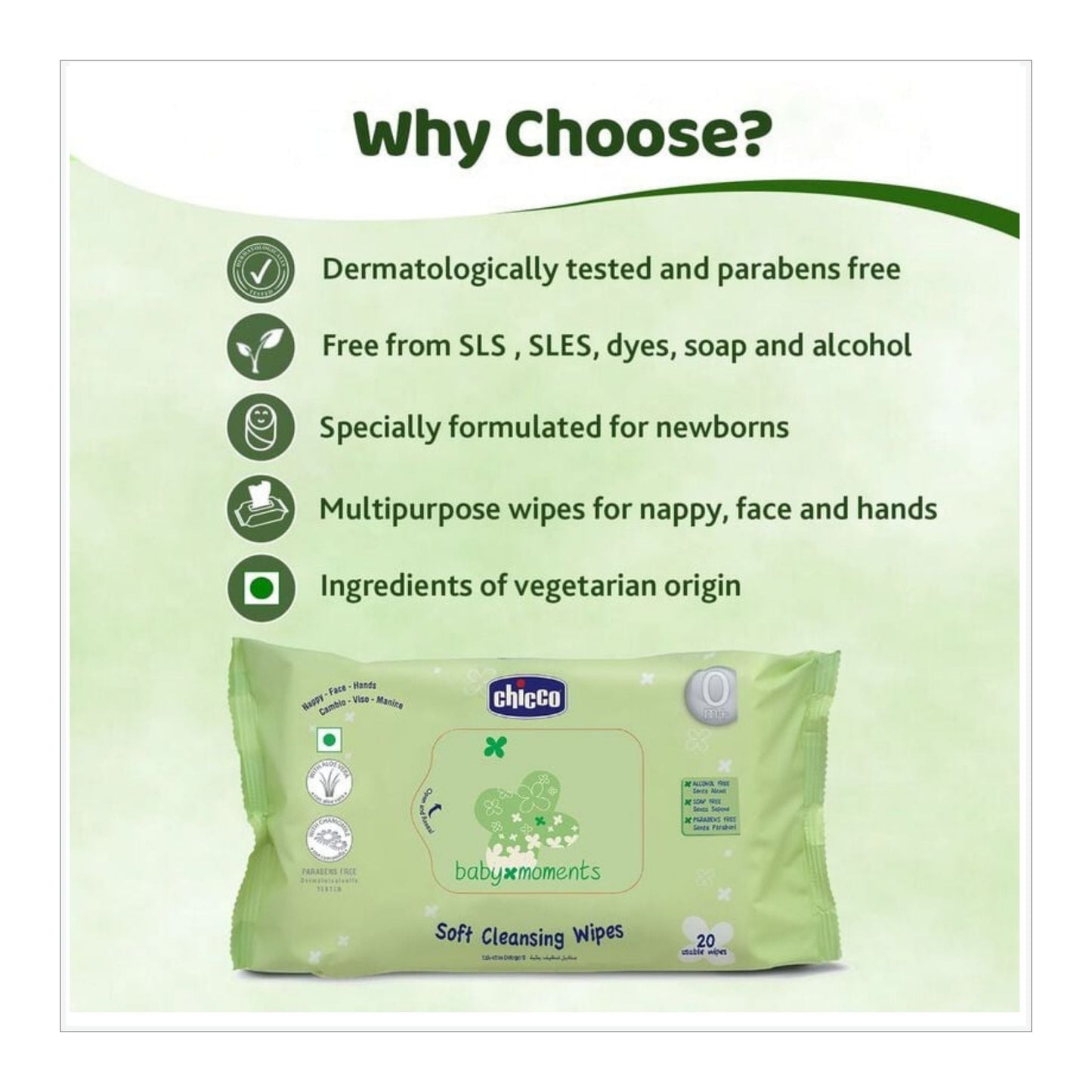 Chicco Baby Wipes Soft Cleansing – 2-Pack (72 Sheets per Pack), Paraben-Free, Dermatologically Tested, Fliptop Packaging