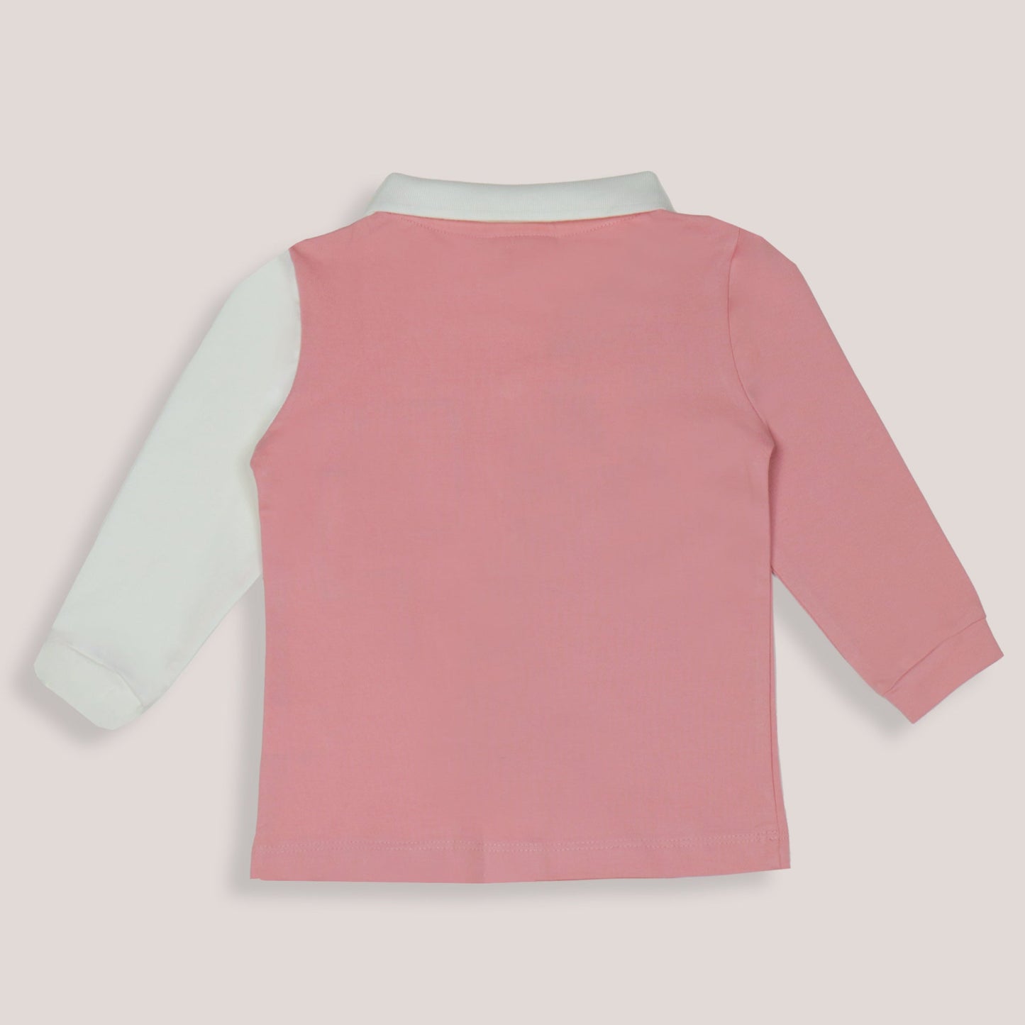Ollypop Boys’ Pink Full Sleeve Collar T-Shirt – Basic Breathable Winter & Monsson Essential with Color Blocked Design