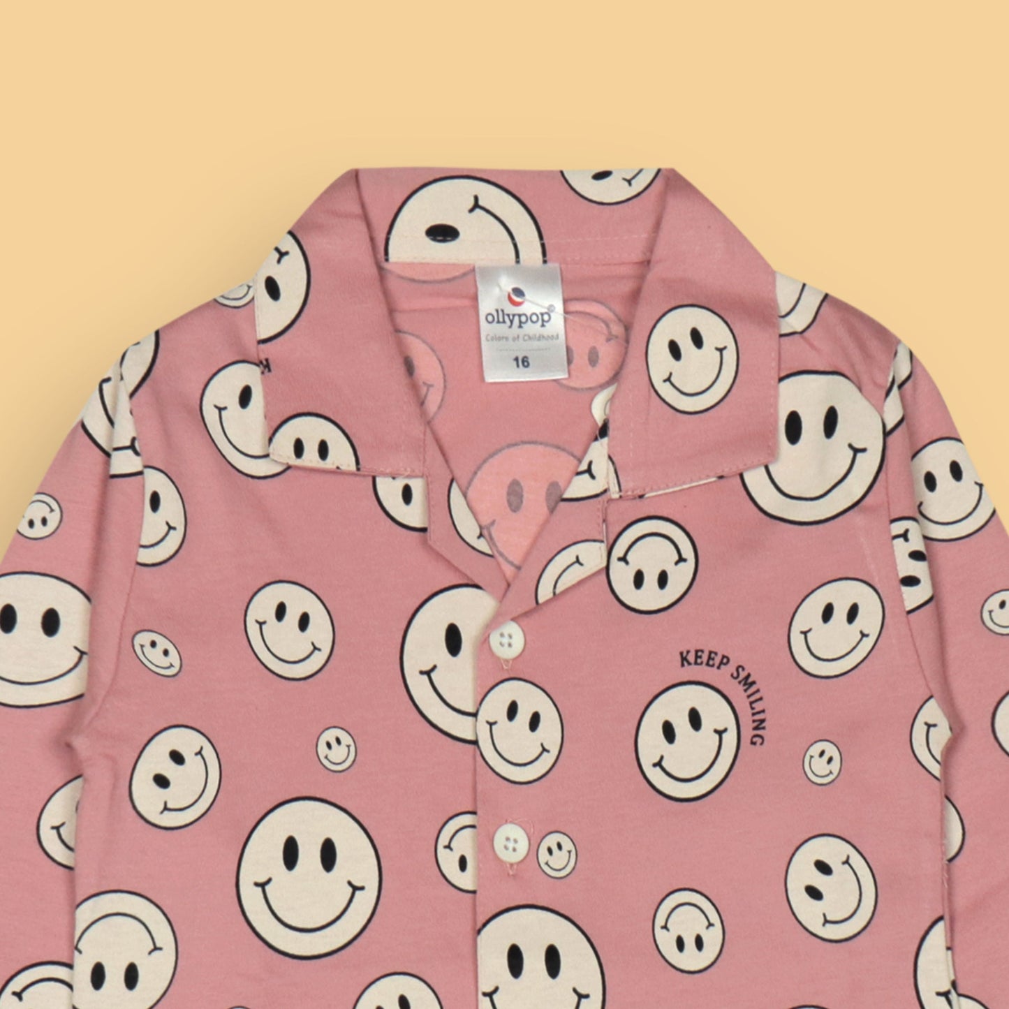 Ollypop Unisex Pink Full Sleeve Smiley Print Night Suit with Full Length Pyjamas