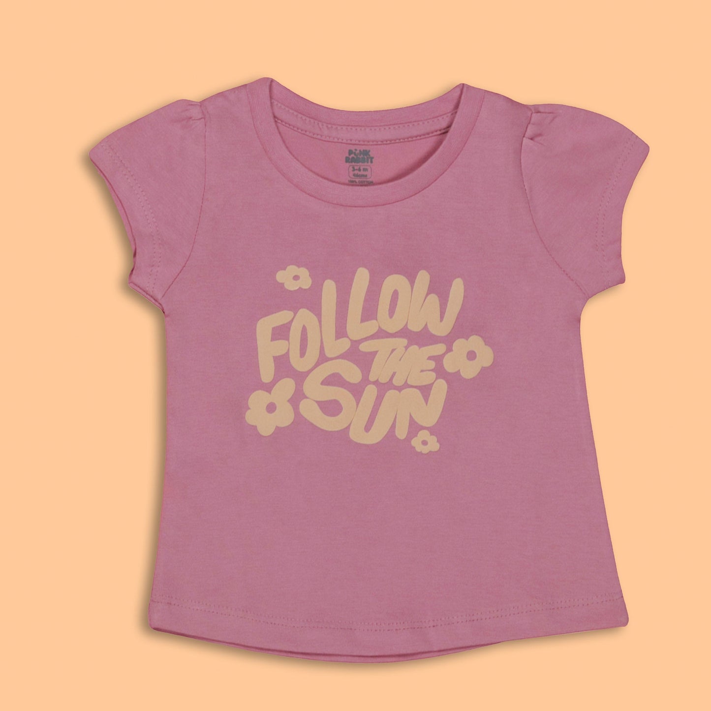 Pink Rabbit Girls Pink Cotton Printed Cap Sleeve T-shirt