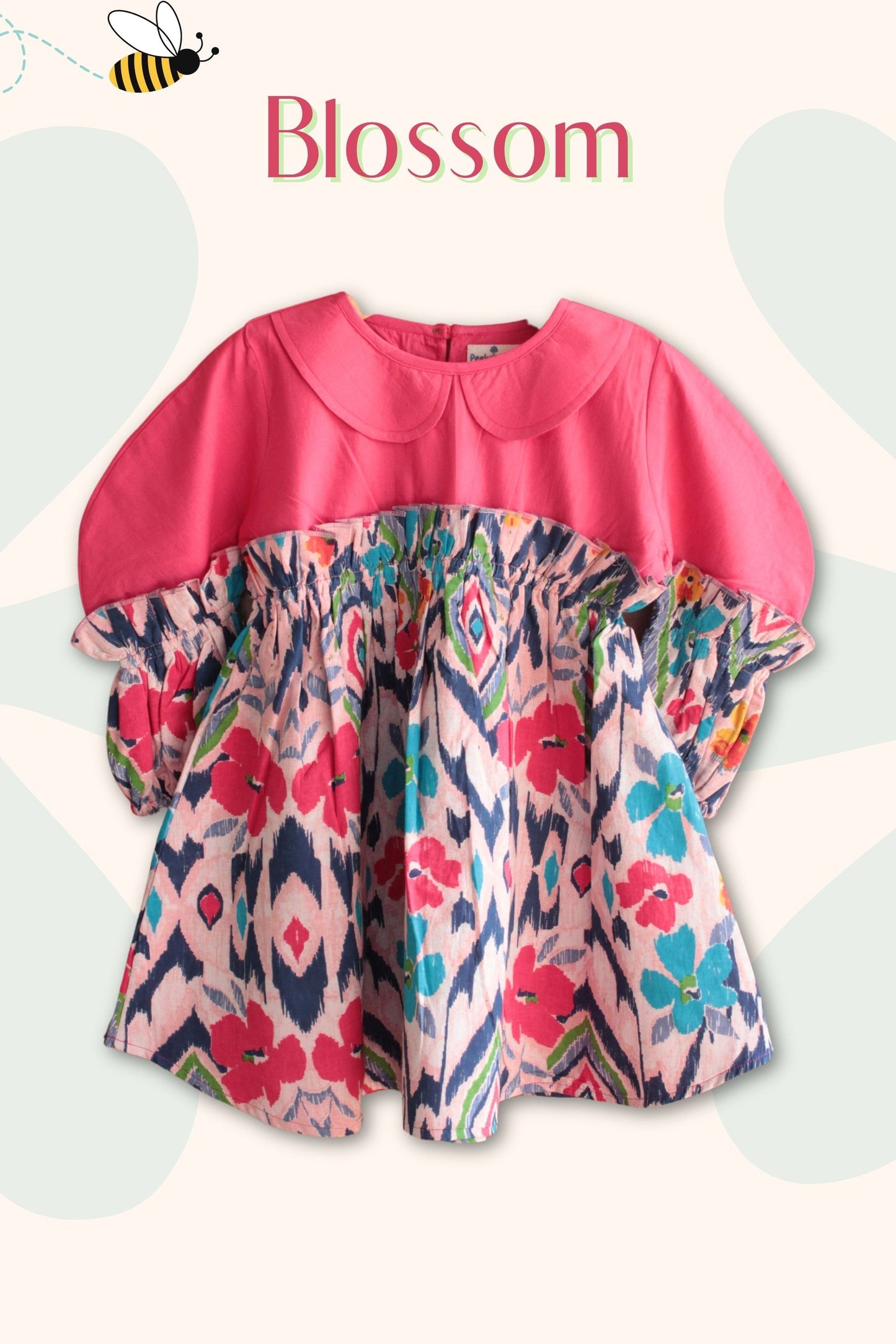 Girls' Pure Cotton Asymmetrical Colorblock Dress – Stylish, Lightweight & Comfortable