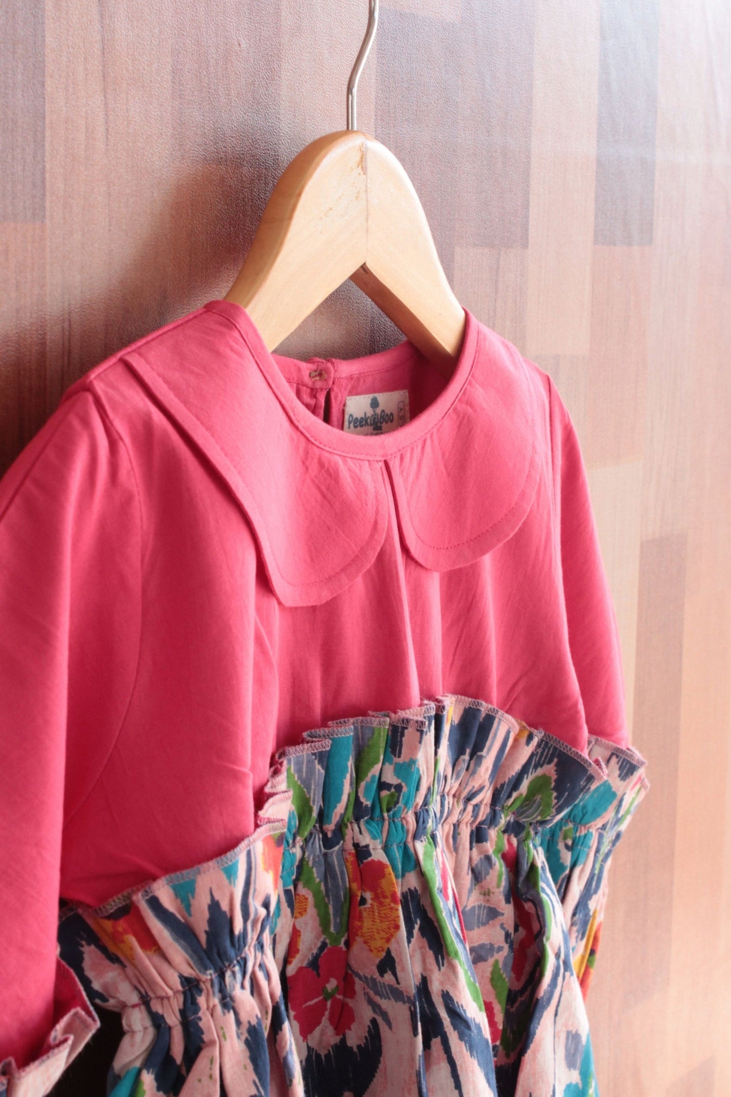 Girls' Pure Cotton Asymmetrical Colorblock Dress – Stylish, Lightweight & Comfortable