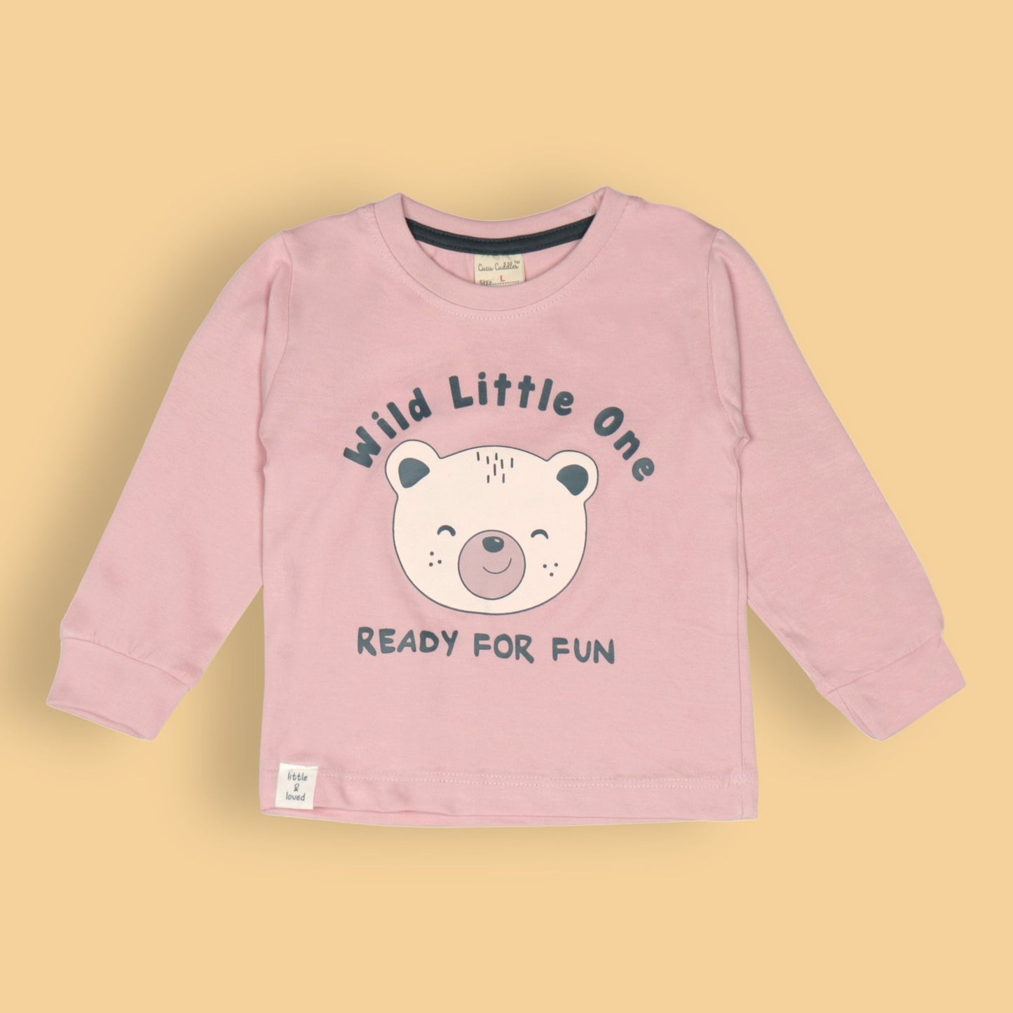 Cucumber Boys’ Pink Teddy Tee & Charcoal Joggers – Wild Little One, Ready for Fun! Soft Cotton Comfort