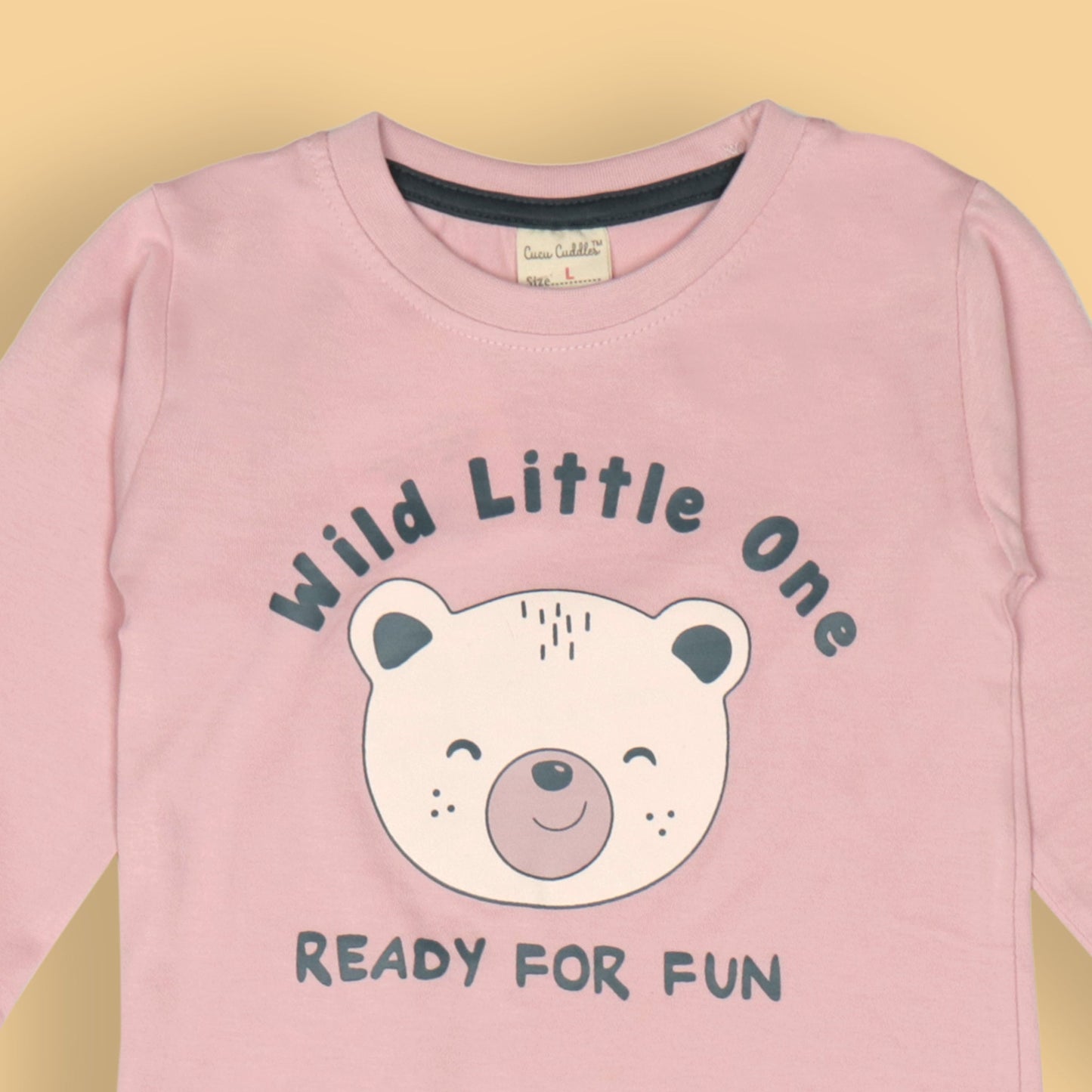 Cucumber Boys’ Pink Teddy Tee & Charcoal Joggers – Wild Little One, Ready for Fun! Soft Cotton Comfort