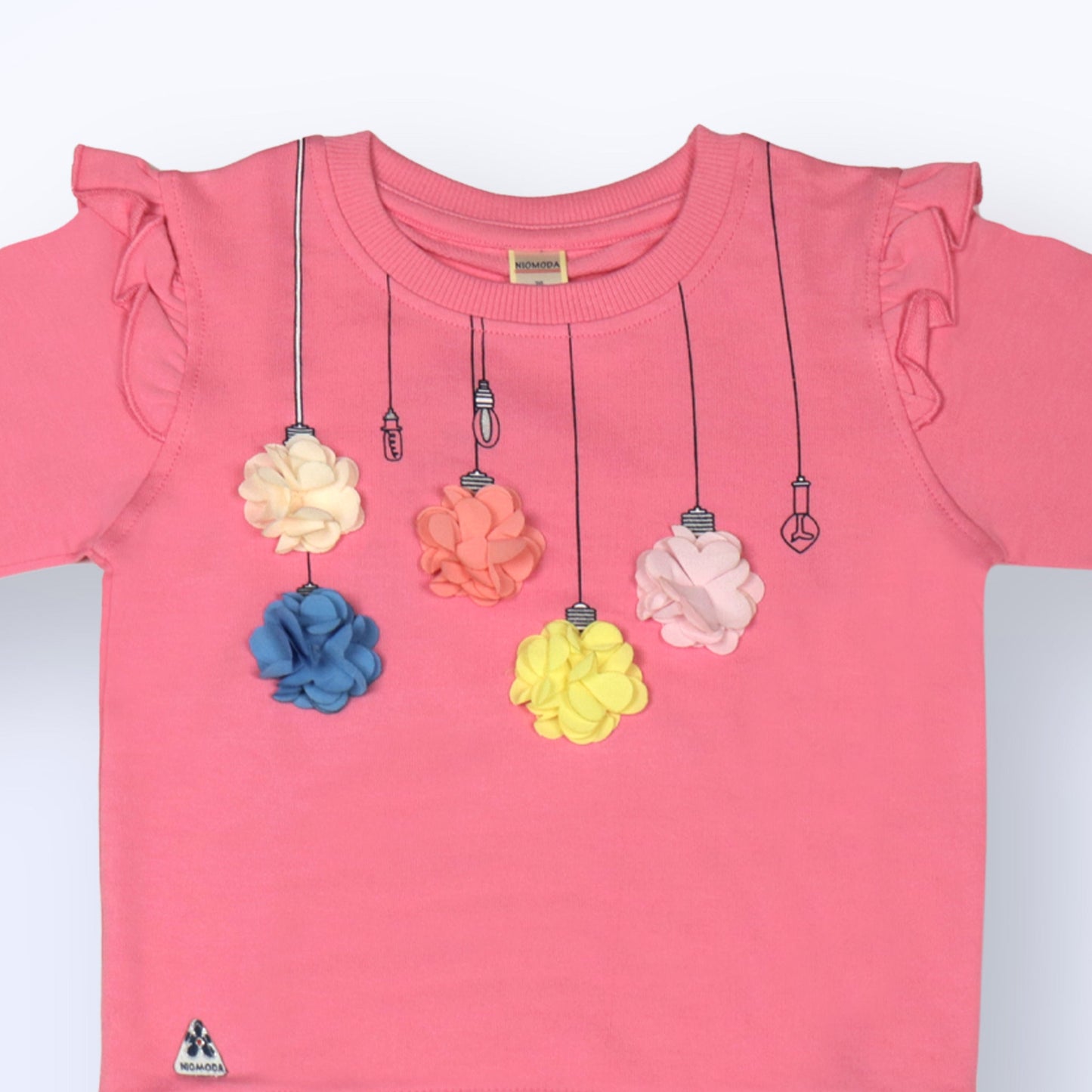 NIOMODA Girls’ Cozy Cotton Sweatshirt – Full Sleeve, Soft & Stylish with Floral Applique