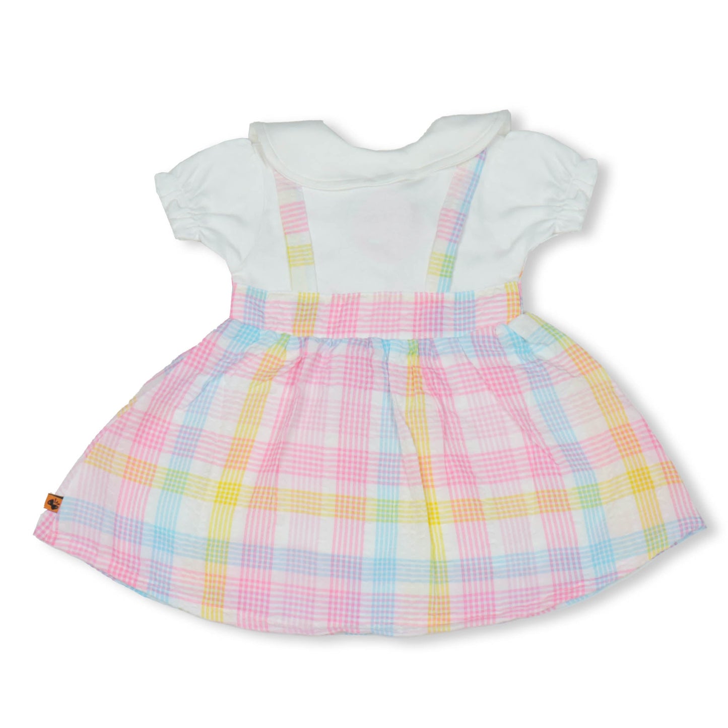 Pretty Dew Drop Girls' Checked Frock – Soft Fabric, Half Sleeves, Peter Pan Collar, Summer Essentials (Pink)