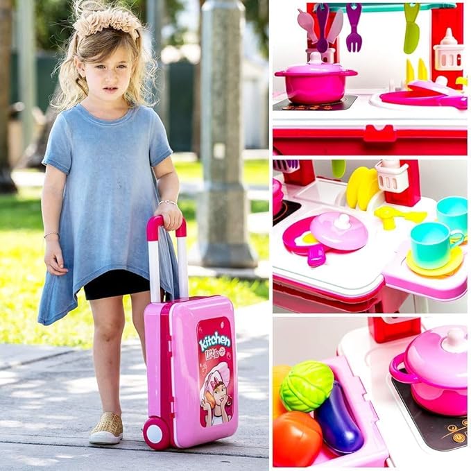 Chef Kitchen 2-in-1 Trolley – 24-Pc Kids Cooking Playset with Accessories – Ages 3+