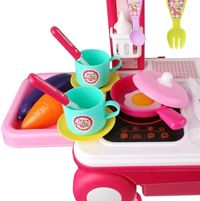Chef Kitchen 2-in-1 Trolley – 24-Pc Kids Cooking Playset with Accessories – Ages 3+