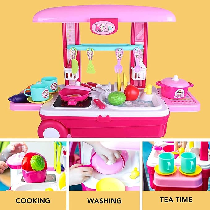 Chef Kitchen 2-in-1 Trolley – 24-Pc Kids Cooking Playset with Accessories – Ages 3+