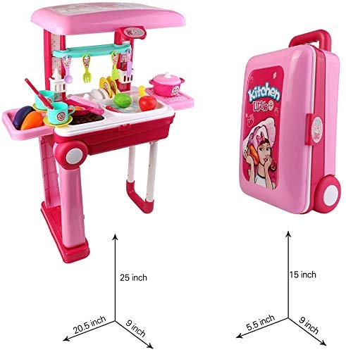 Chef Kitchen 2-in-1 Trolley – 24-Pc Kids Cooking Playset with Accessories – Ages 3+