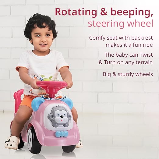 LuvLap Sunny Ride-On Push Car – Pink – Music, Horn, Safety Guard & Storage – 1–3Y