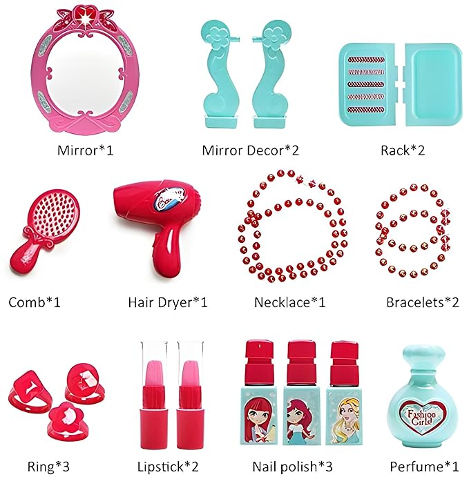 Beauty Makeup Kit for Doll – 2-in-1 Vanity Table & Trolley Pretend Playset