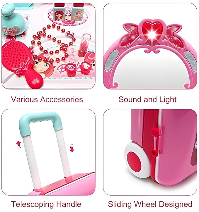 Beauty Makeup Kit for Doll – 2-in-1 Vanity Table & Trolley Pretend Playset
