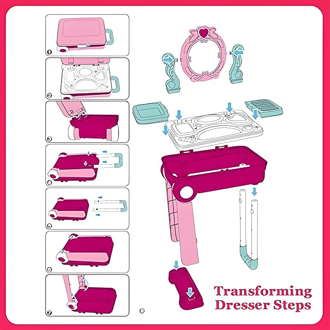 Beauty Makeup Kit for Doll – 2-in-1 Vanity Table & Trolley Pretend Playset