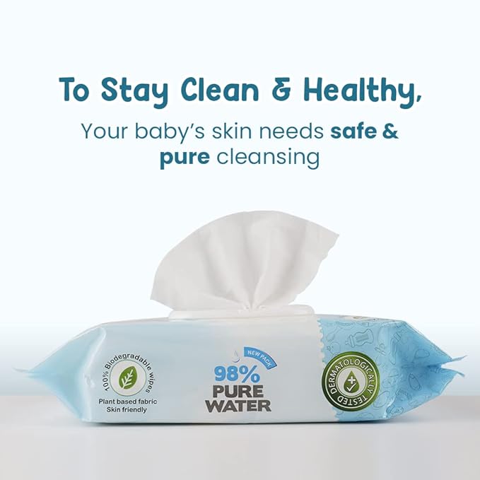Mother Sparsh 98% Water Baby Wipes, Plant-Based, 80 pcs