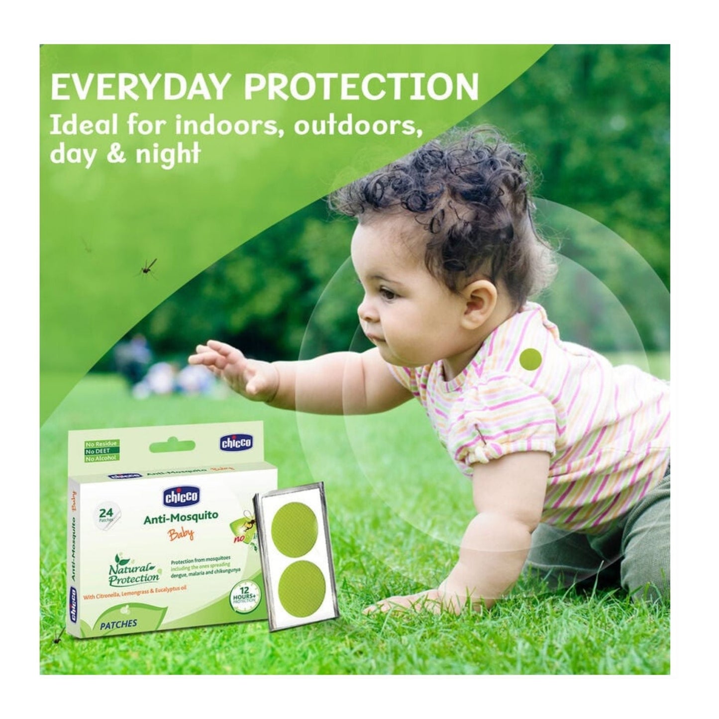 Chicco Anti-Mosquito Baby Patches with the natural protection of 12+ Hours, 1 Pack (24 Patches Inside) + 2 Free Patches