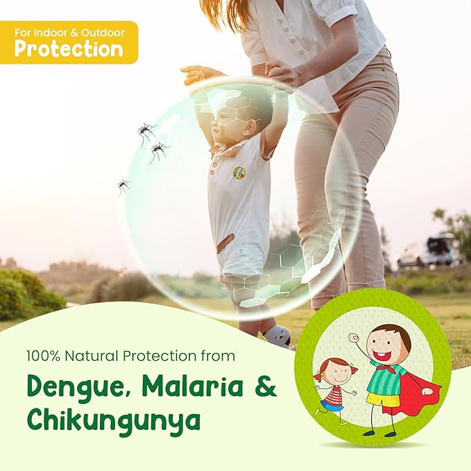 Mother Sparsh 100% Natural Mosquito Repellent Patches, Citronella, Lemongrass & Eucalyptus Oil, 12hr Protection, Guards Against Dengue/Malaria/Chikungunya, 24 Patches