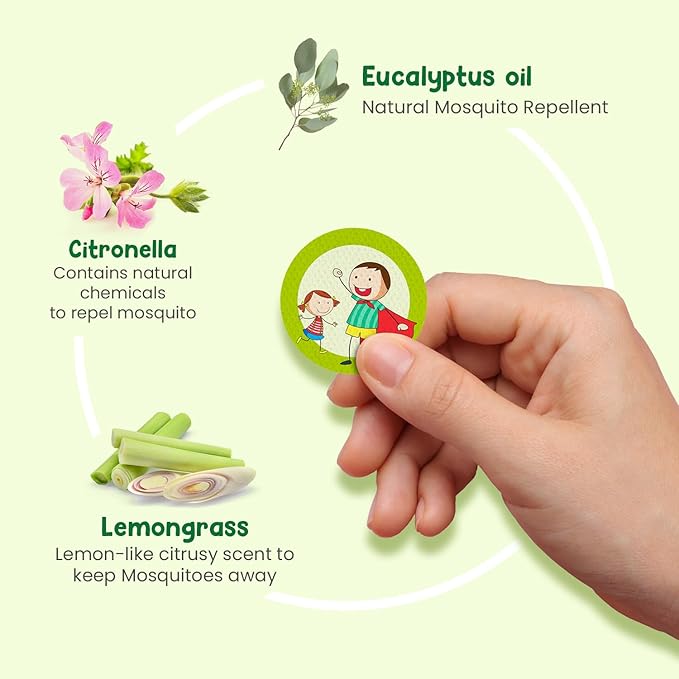 Mother Sparsh 100% Natural Mosquito Repellent Patches, Citronella, Lemongrass & Eucalyptus Oil, 12hr Protection, Guards Against Dengue/Malaria/Chikungunya, 24 Patches