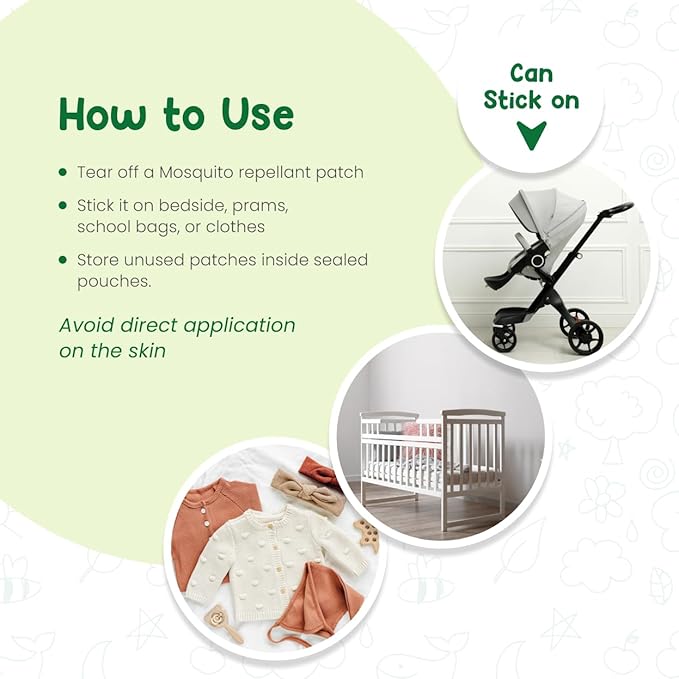 Mother Sparsh 100% Natural Mosquito Repellent Patches, Citronella, Lemongrass & Eucalyptus Oil, 12hr Protection, Guards Against Dengue/Malaria/Chikungunya, 24 Patches
