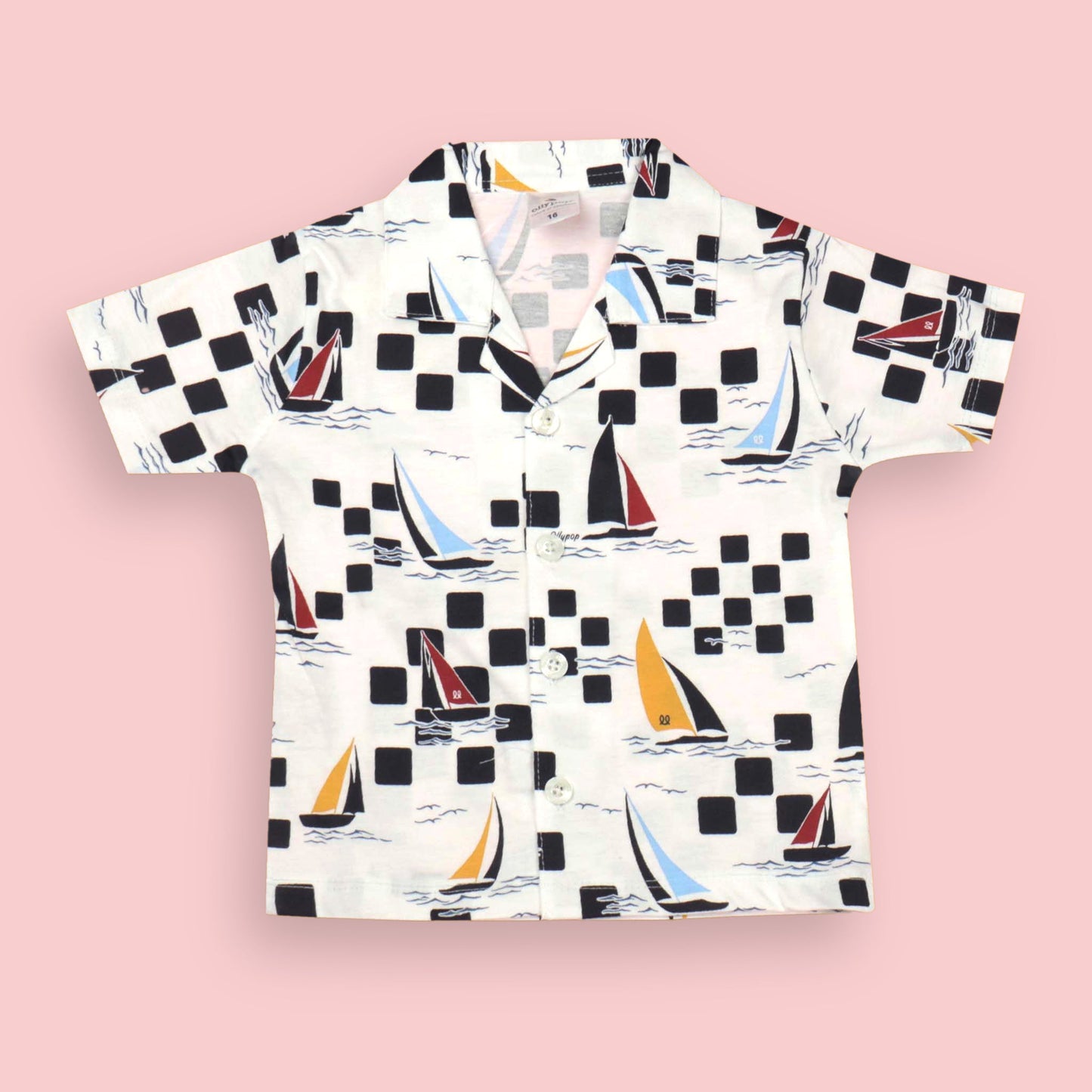 Off White Unisex Nightwear Set with Collared Button-Up T-Shirt and Full-Length Pyjamas