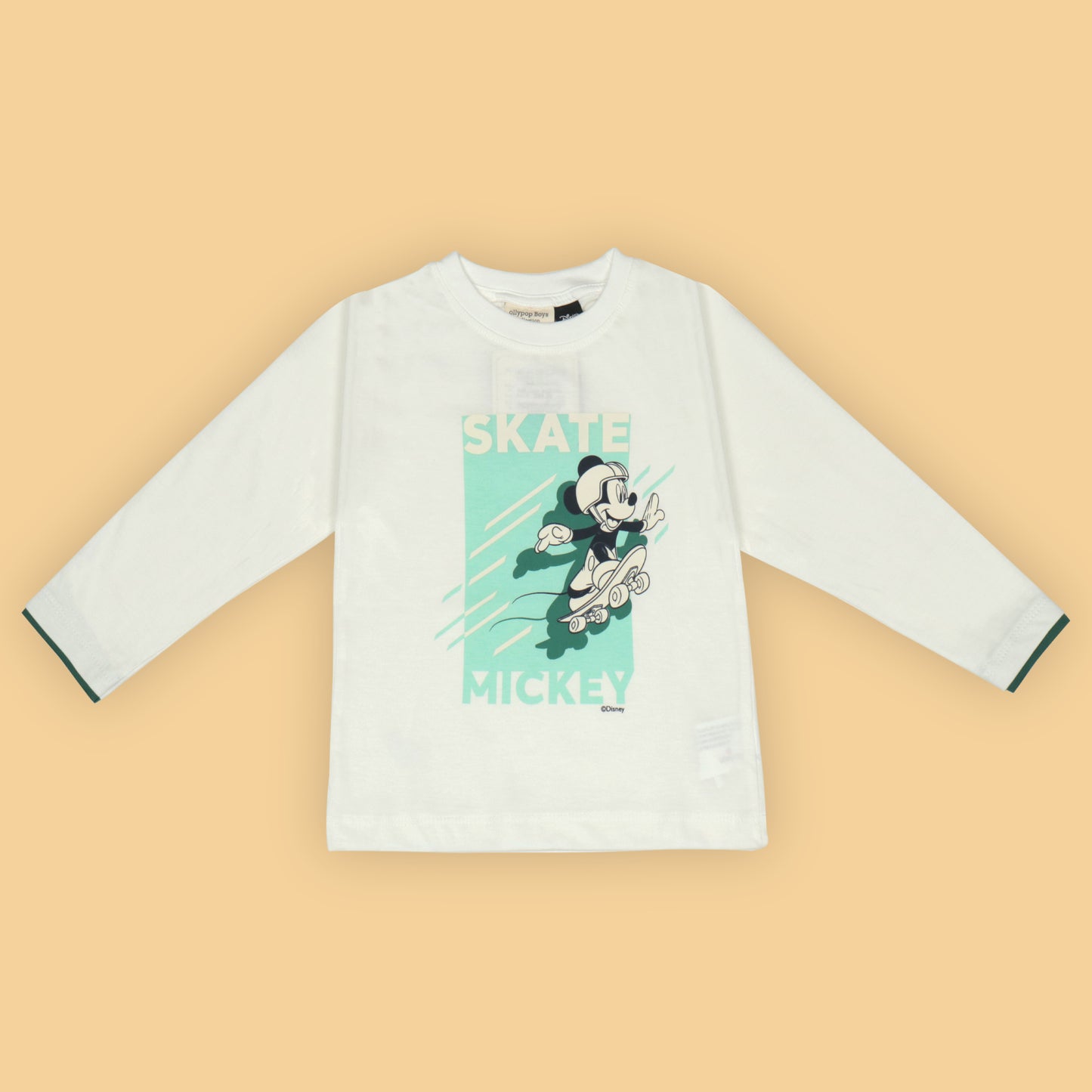 Ollypop Unisex White 'SKATE MICKEY' Cartoon Print Full Sleeve T-Shirt