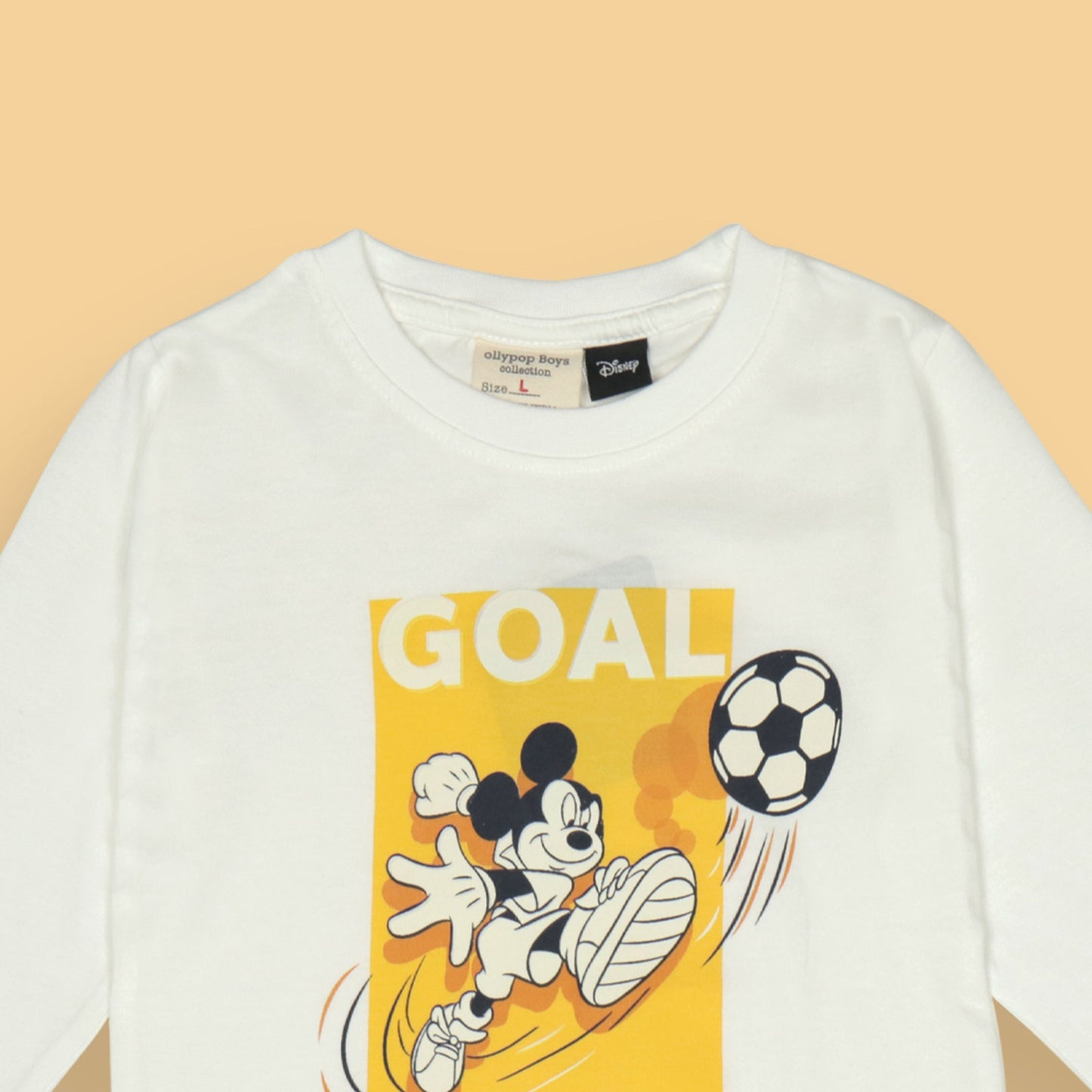 Ollypop Unisex White 'GOAL MICKEY' Cartoon Print Full Sleeve T-Shirt
