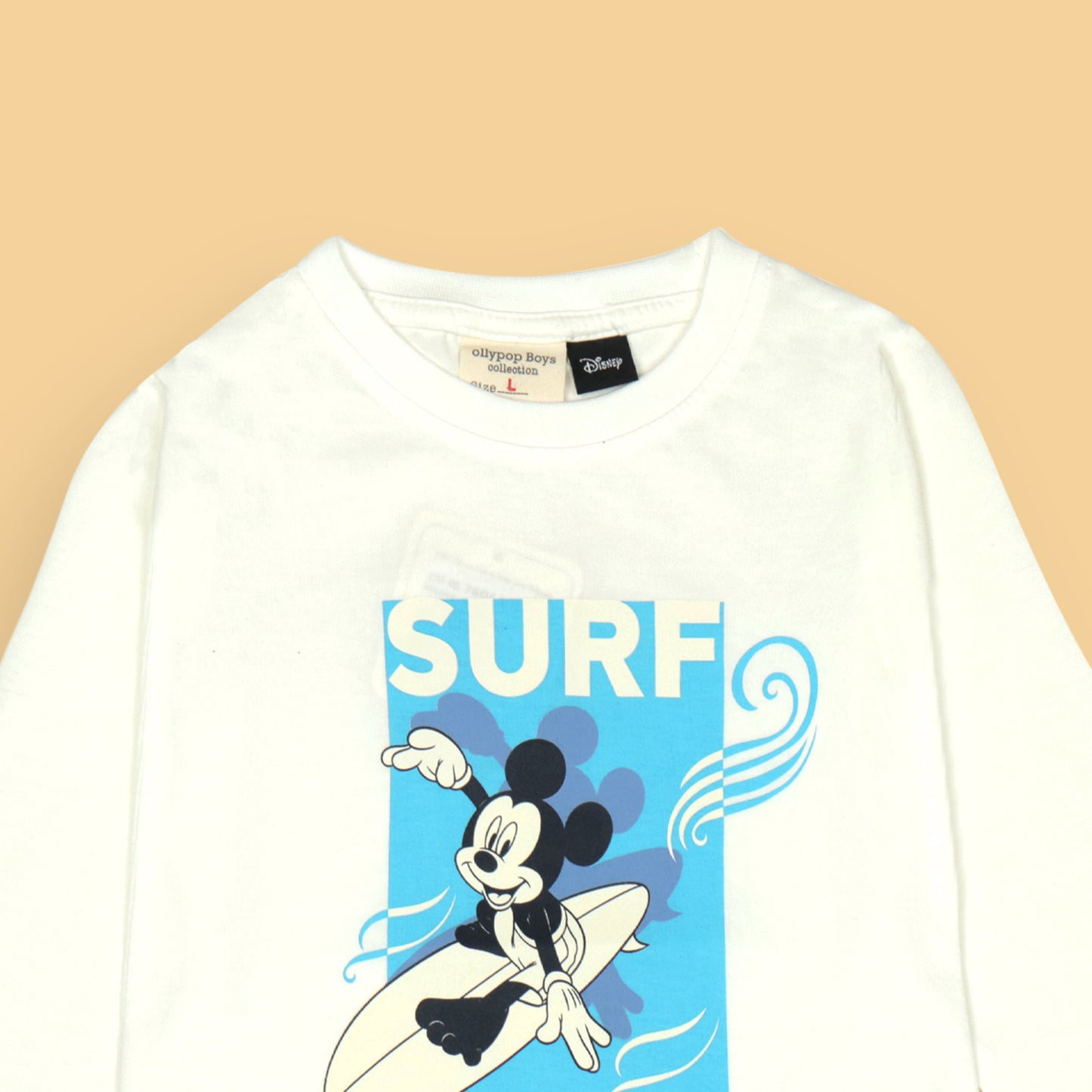 Ollypop Unisex White 'SURF MICKEY' Cartoon Surfing Print Full Sleeve T-Shirt