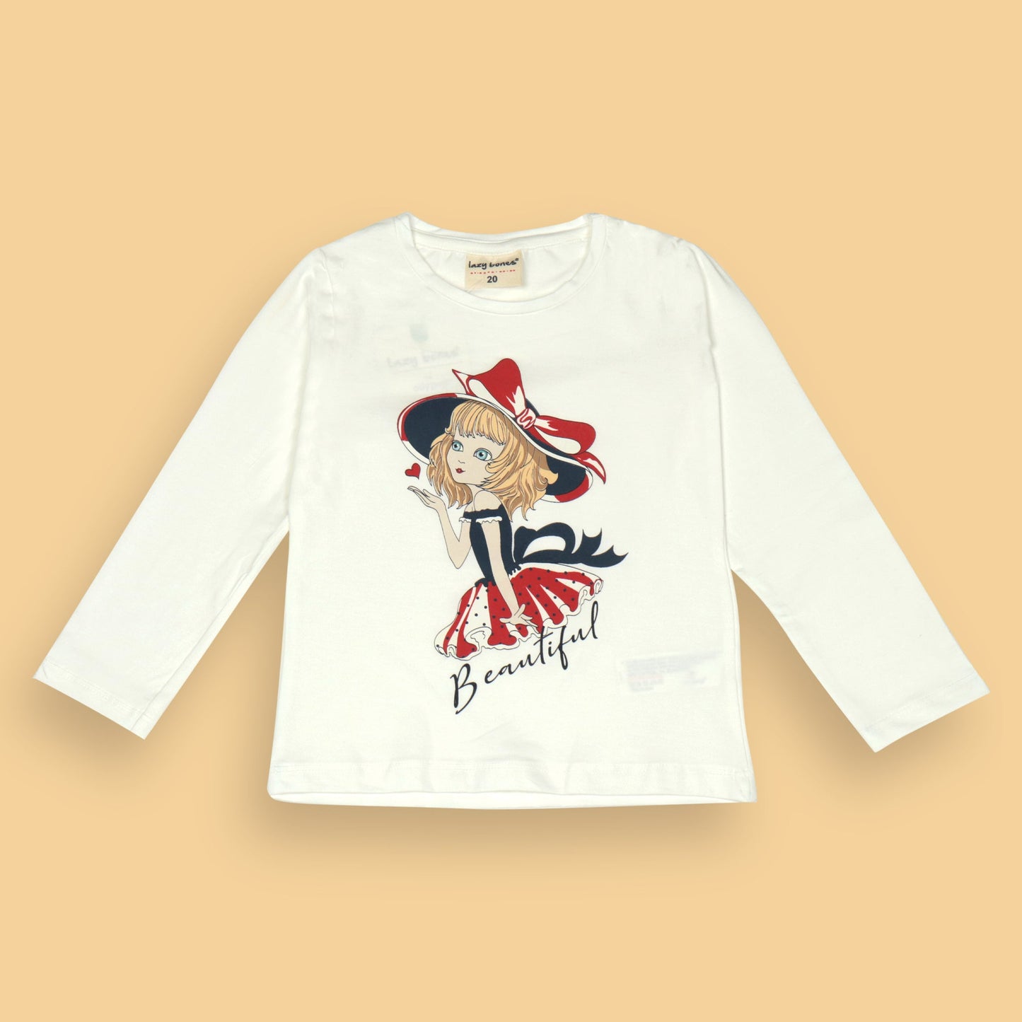 Cool Ollypop Girl White 'Beautiful' Placement Print Cotton Full Sleeve T-Shirt