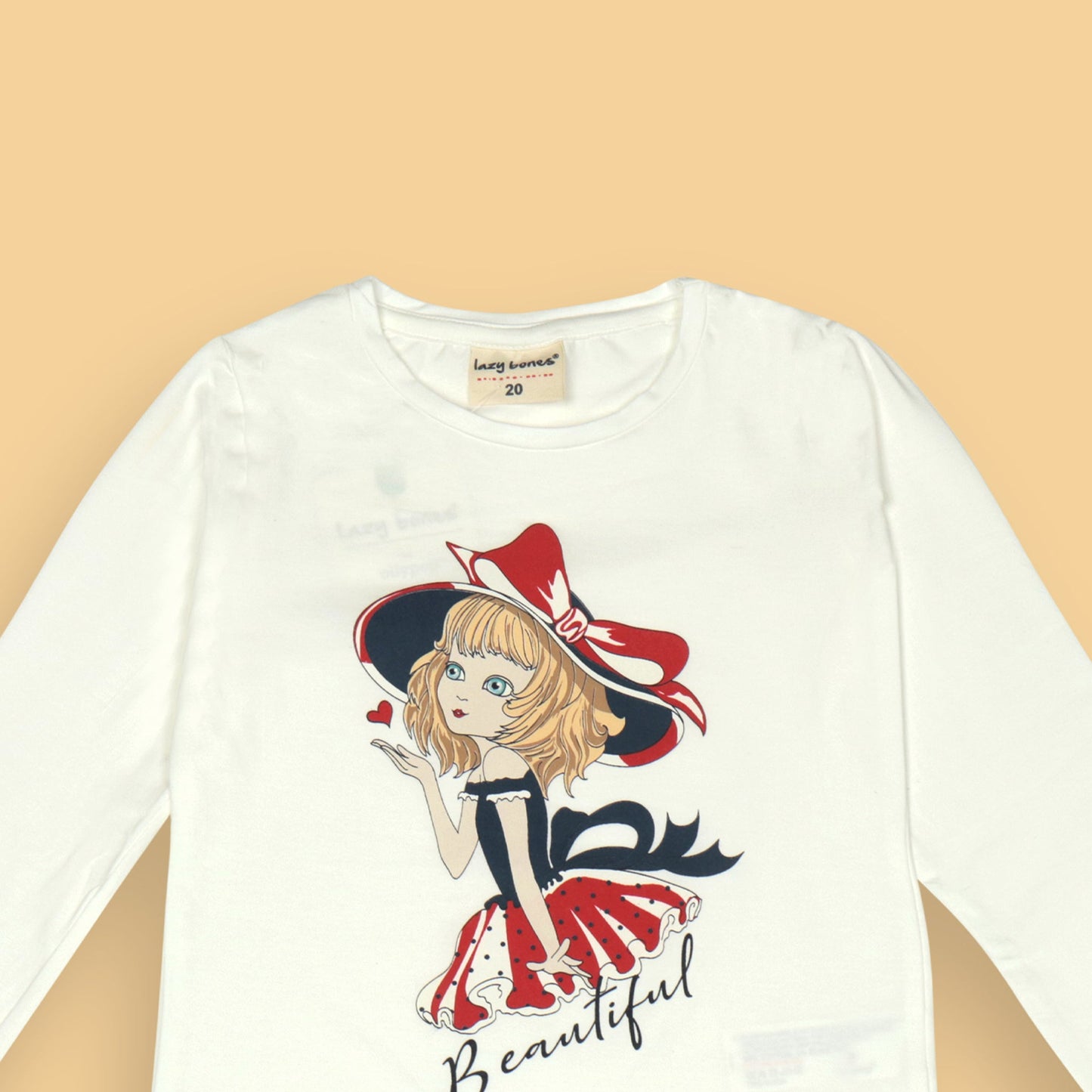 Cool Ollypop Girl White 'Beautiful' Placement Print Cotton Full Sleeve T-Shirt
