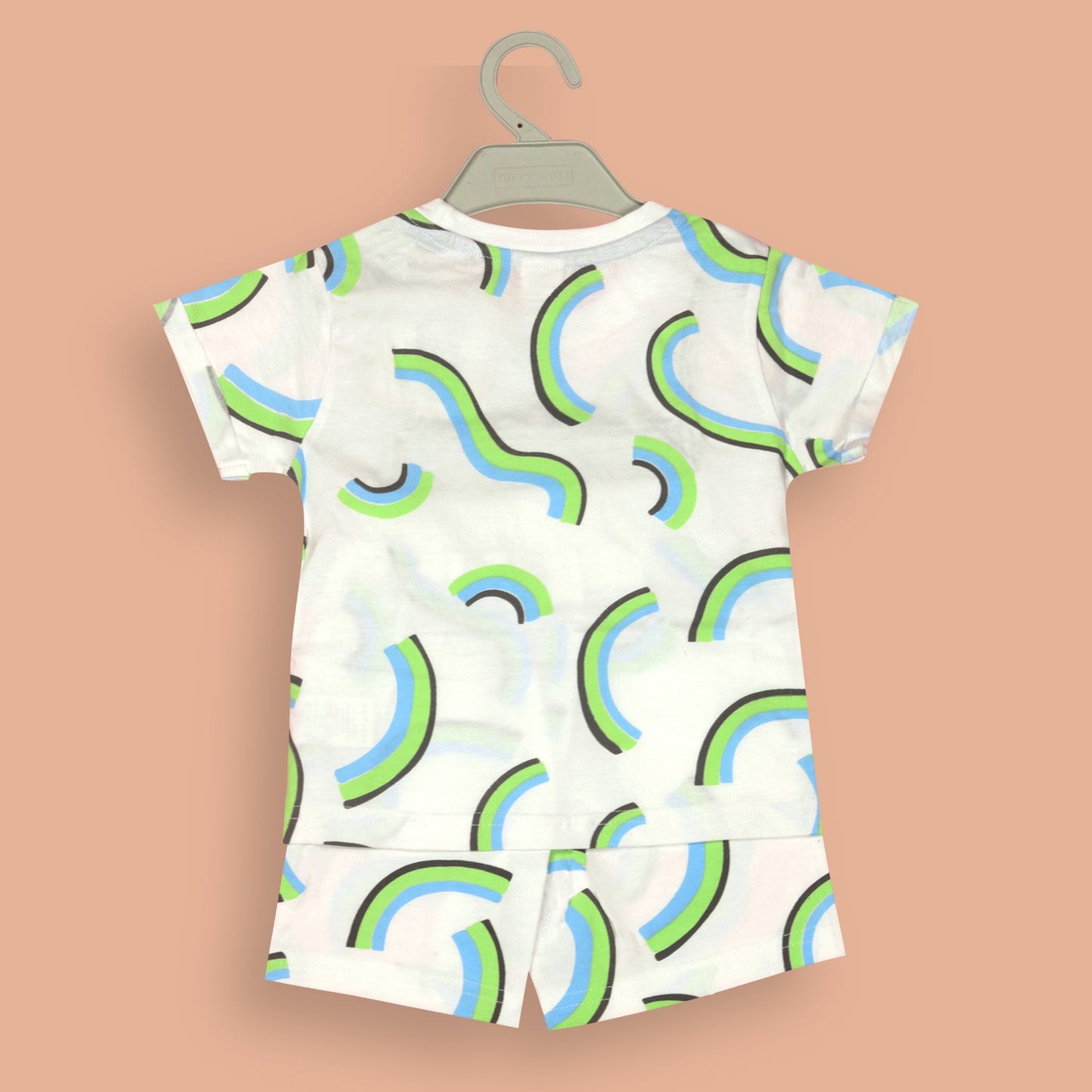 Breathable Toffyhouse Boys White Cotton T-shirt and Shorts Essentials in Offwhite Color With Abstract Print