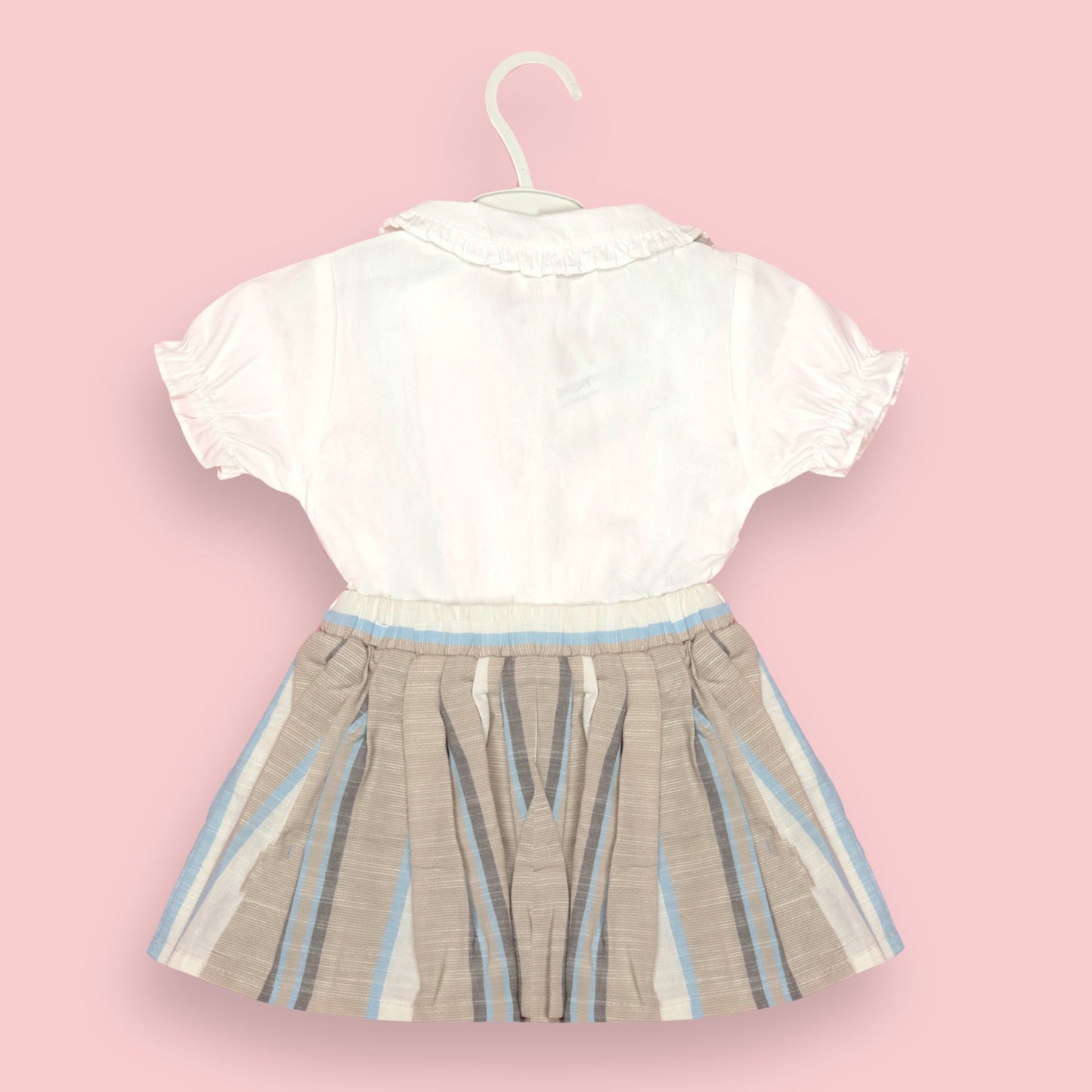 Toffyhouse Featherlite White Striped Dungaree for Girls – Cap Sleeves, Charming Peter Pan Collar, Front Button Closure, Smart Outdoor & Fashion