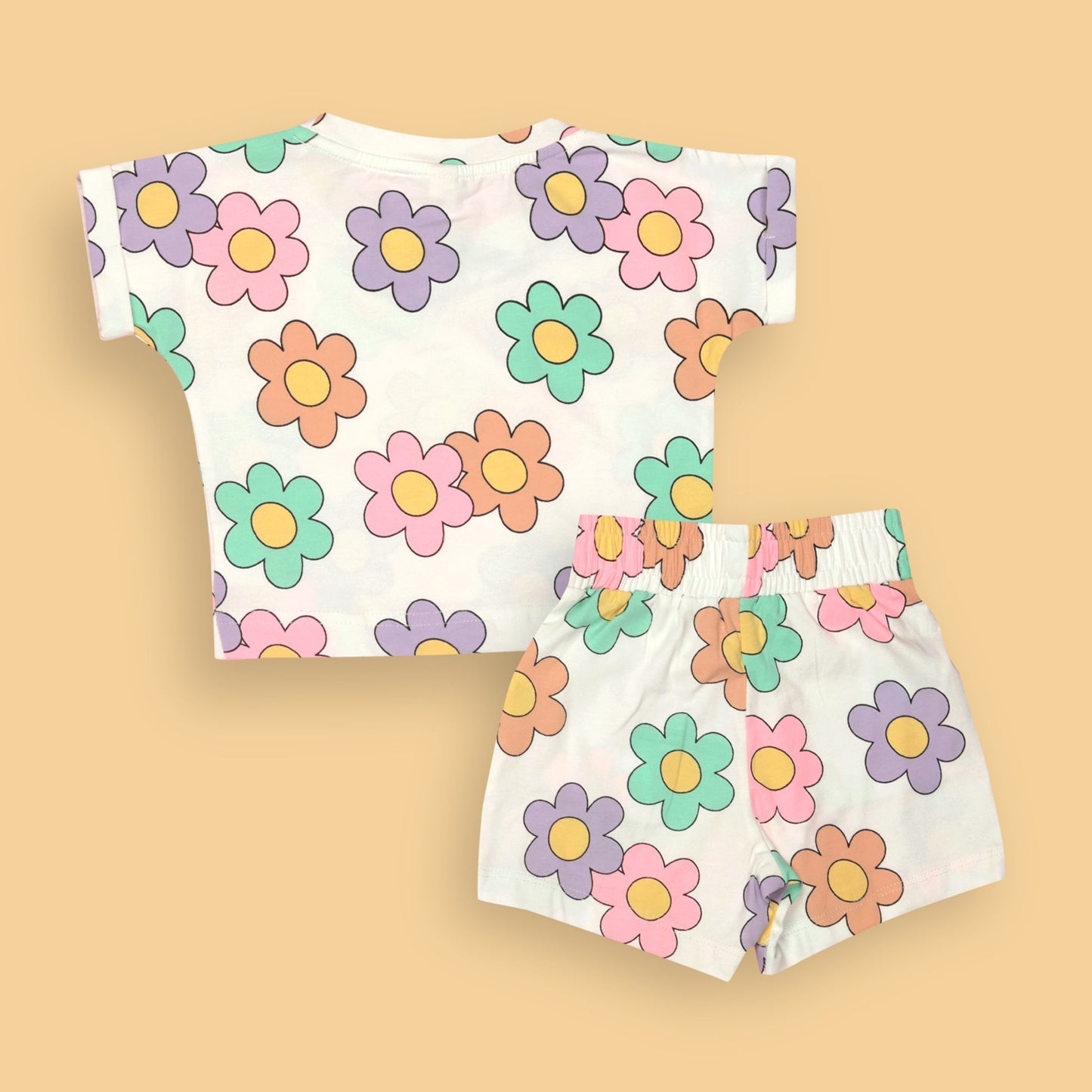 Chic White SmoothSense Girls' Set – All-Over Flower Print, Smart Outdoor & Party Wear