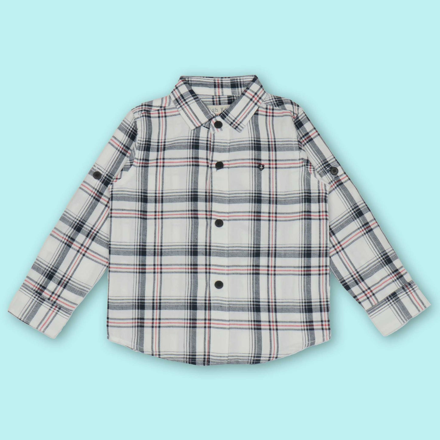 Jash Kids Boys White Checked Full Sleeve Cotton Blend Shirt