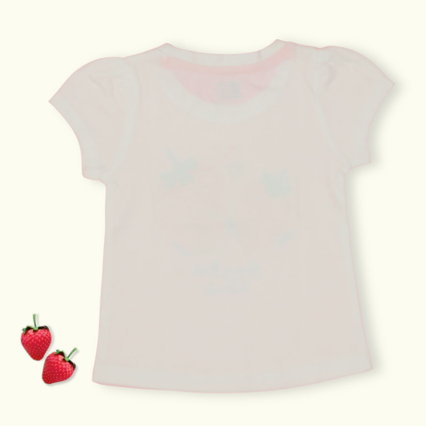Girls' Playful Strawberry & Heart Print T-Shirt by Pink Rabbit – Summer Essential (Off-white)