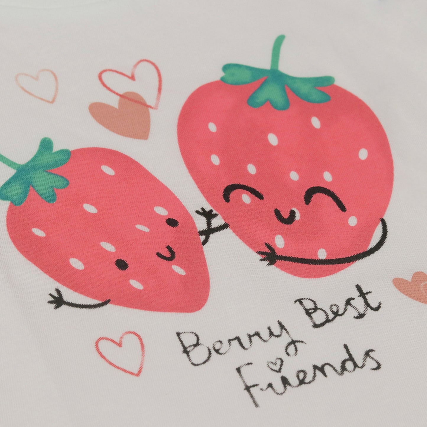 Girls' Playful Strawberry & Heart Print T-Shirt by Pink Rabbit – Summer Essential (Off-white)